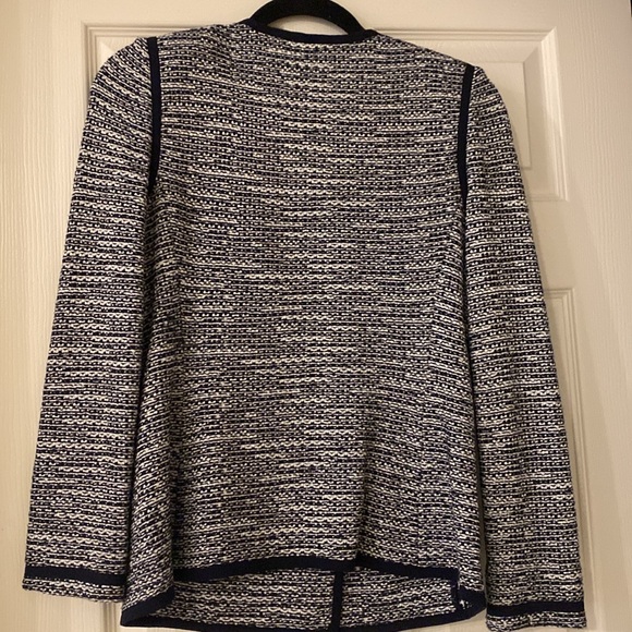 St. John Collection double breasted knit jacket. Navy and white tweed. Size 4. - Picture 2 of 11